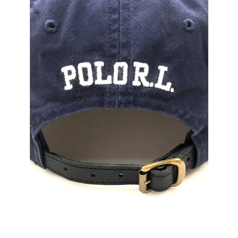 Polo Ralph Lauren P-Wing Foot Navy Adjustable Hat Leather Strap EUC Rare